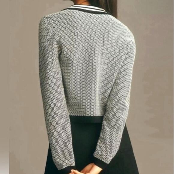 Anthropologie‎ Maeve Plunging Long Sleeve Polo Cardigan Black and Cream Size XXS - Picture 2 of 10